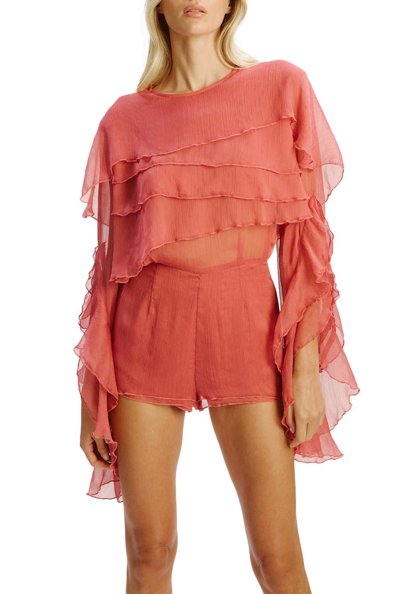 Carson Ruffle Chiffon Romper, Alternate, color, ROSE