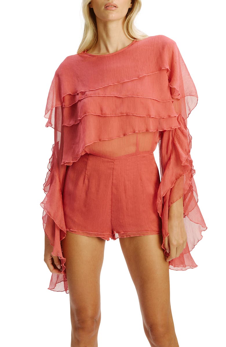 Bardot Carson Ruffle Chiffon Romper, Alternate, color, Rose