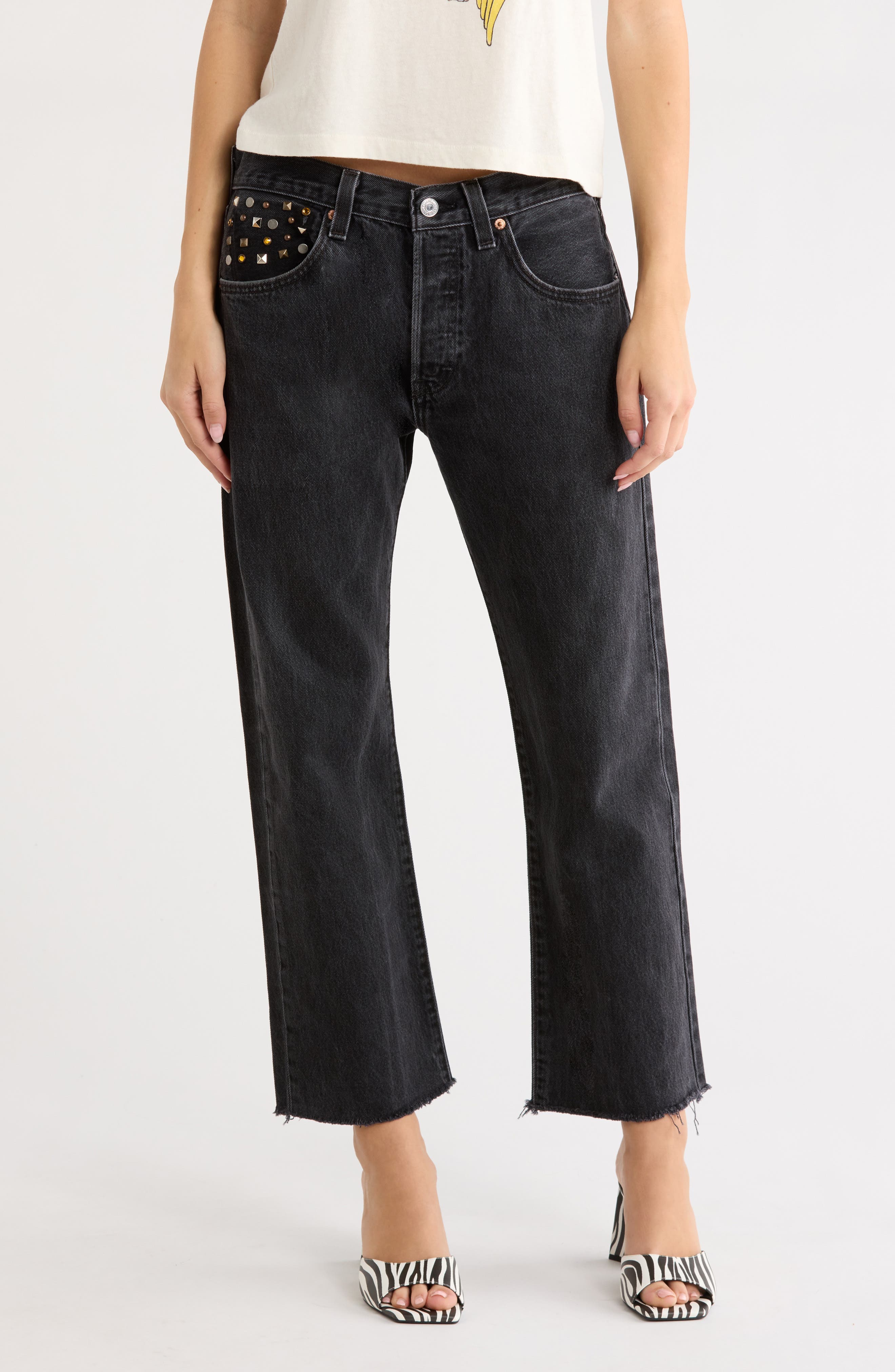 Multi Stud High Waist Boyfriend Jeans