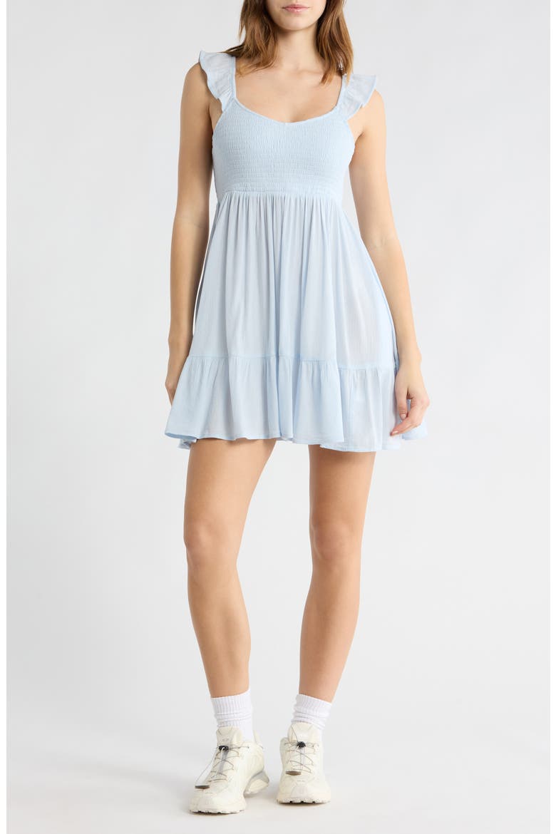Smocked Flutter Sleeve Minidress, Main, color, BLUE BIRD