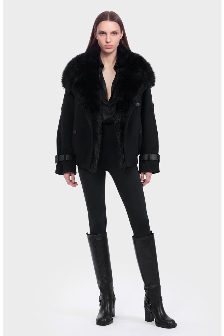 Maemi Wool Bomber with Faux Fur Collar, Alternate, color, Black