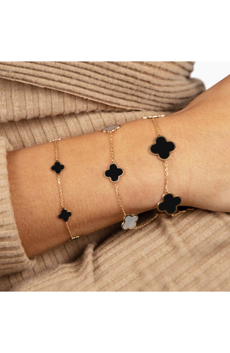 The Lovery Fine Jewelry Small Mother of Pearl and Onyx Mixed Clover Bracelet, Alternate, color, Mother Of Pearl And Onyx