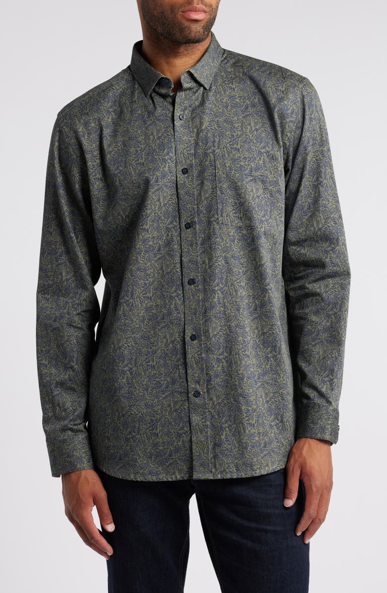 Johnston & Murphy Foliage Print Button-Up Shirt, Main, color, 