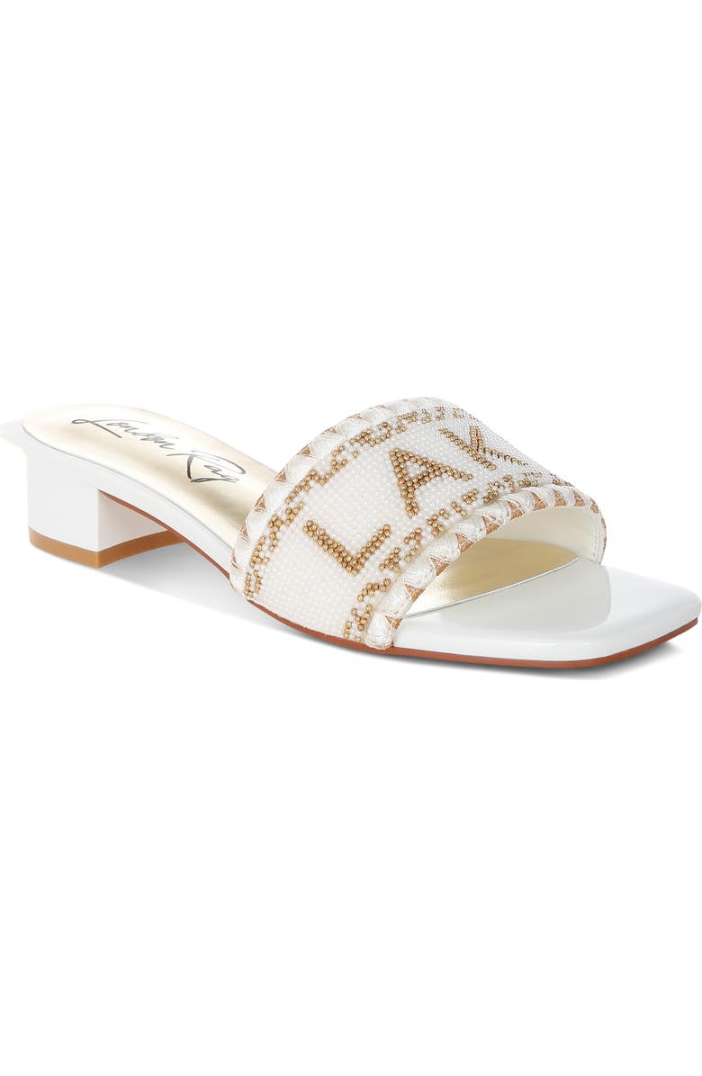 LONDON RAG Vacay Babe Lake Como Beaded Slide Sandal, Main, color, Off White