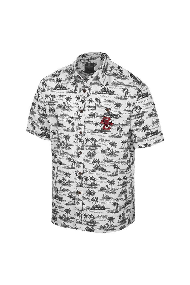 Men's Colosseum White Boston College Eagles Spontaneous is Romantic Camp Button-Up Shirt, Alternate, color, White