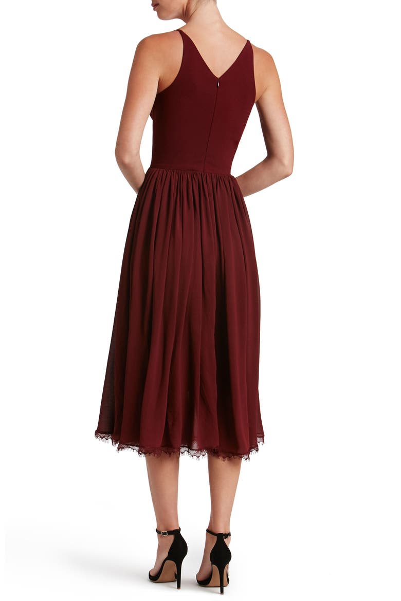 Alicia Mixed Media Midi Dress, Alternate, color, BURGUNDY