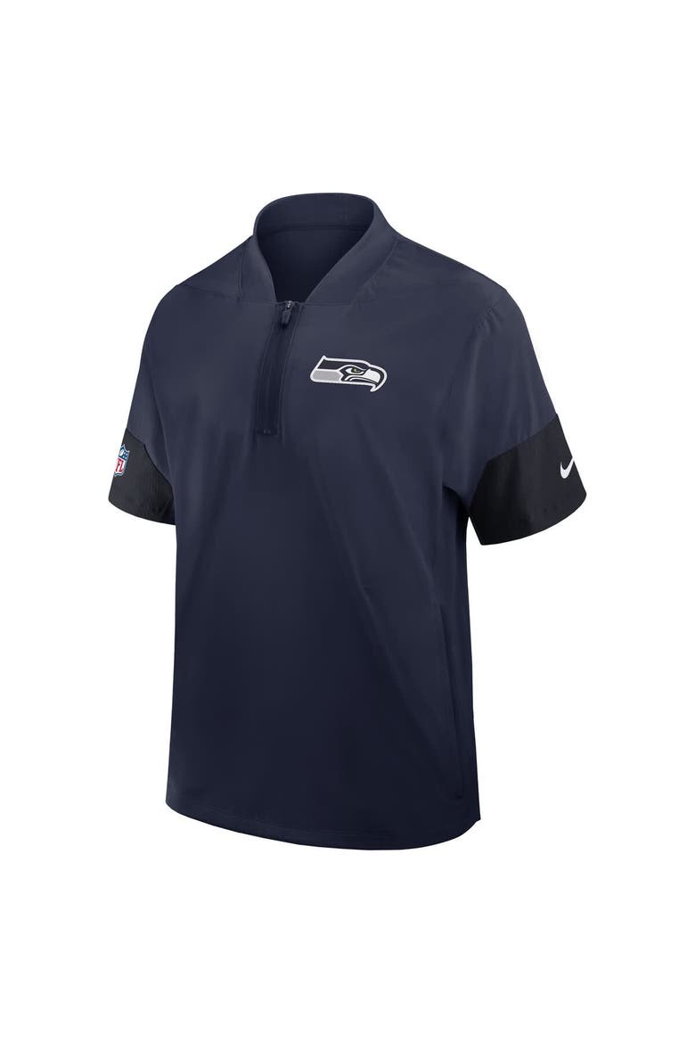 Men's Nike College Navy Seattle Seahawks Sideline Short Sleeve Quarter-Zip Performance Coach Jacket, Alternate, color, College Navy