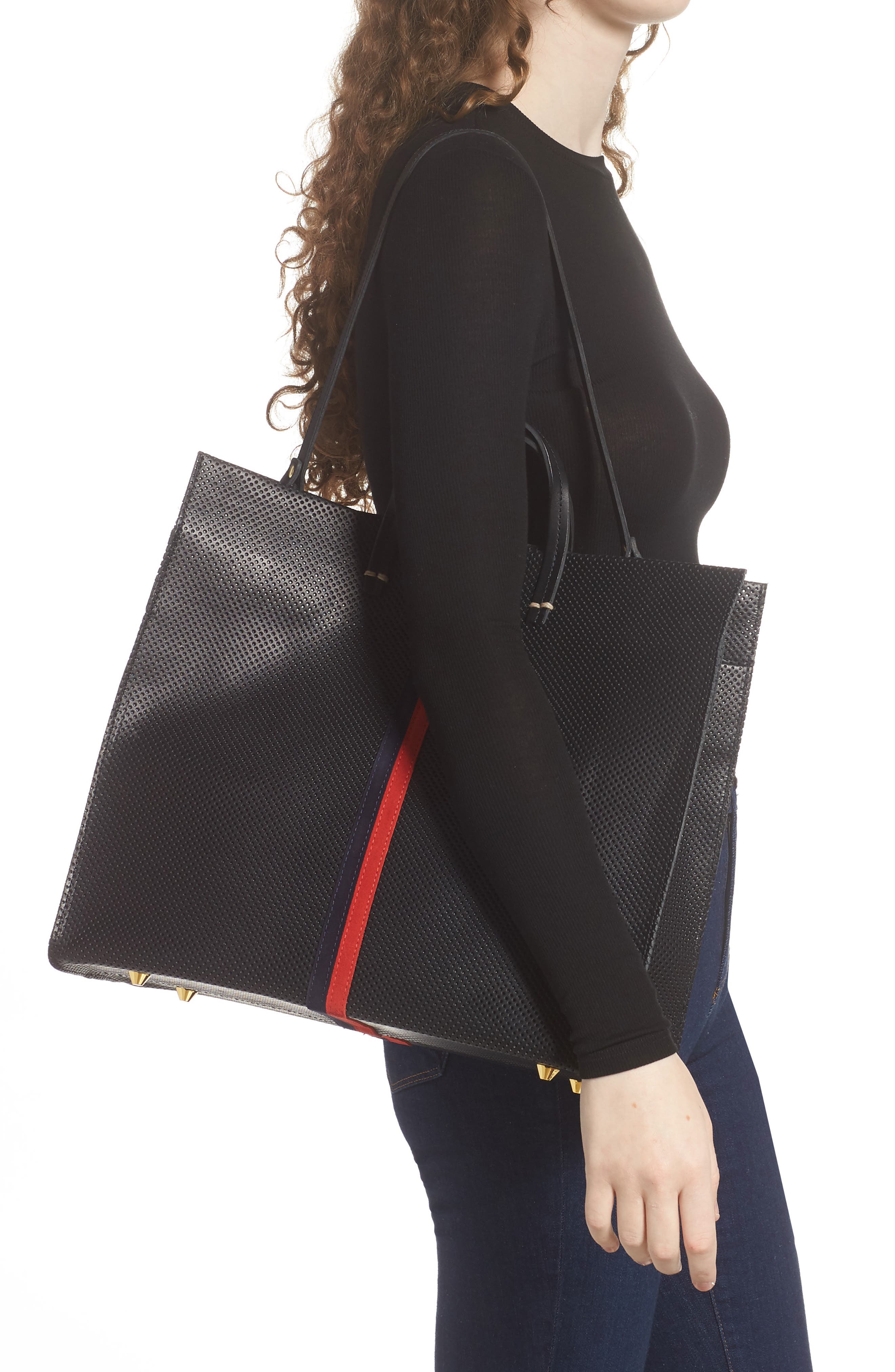 Clare V. Simple Stripe Perforated Leather Tote, Alternate, color, 