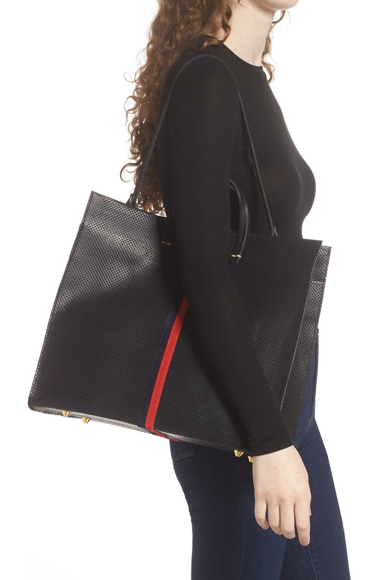 Clare V. Simple Stripe Perforated Leather Tote, Alternate, color,