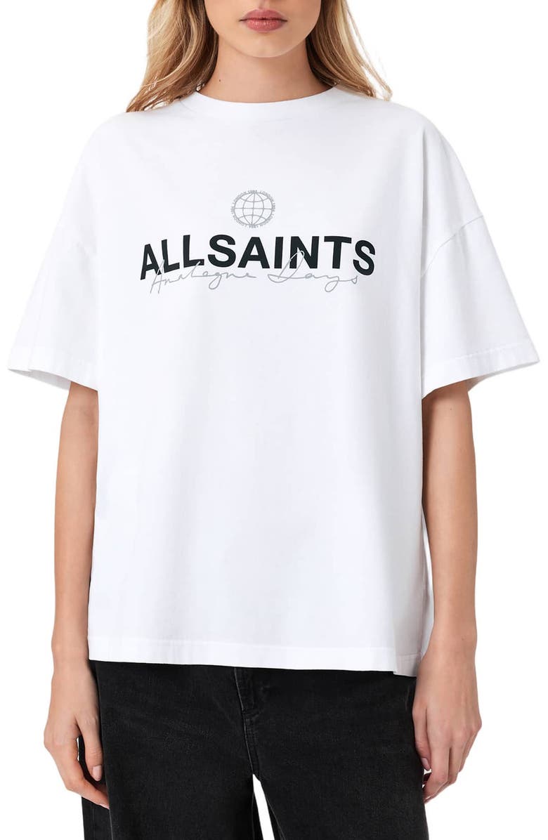 AllSaints Emblem Avri Logo Slit Back Graphic T-Shirt, Main, color, White