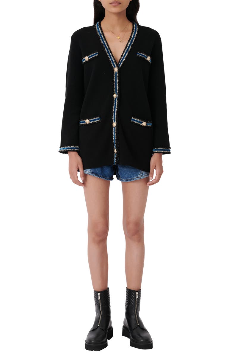 maje Velvet Trim Cardigan, Main, color,