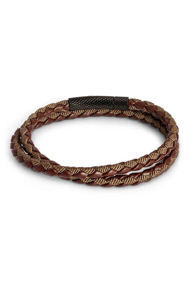 Chelsea Leather Double Wrap Bracelet, Alternate, color, BROWN