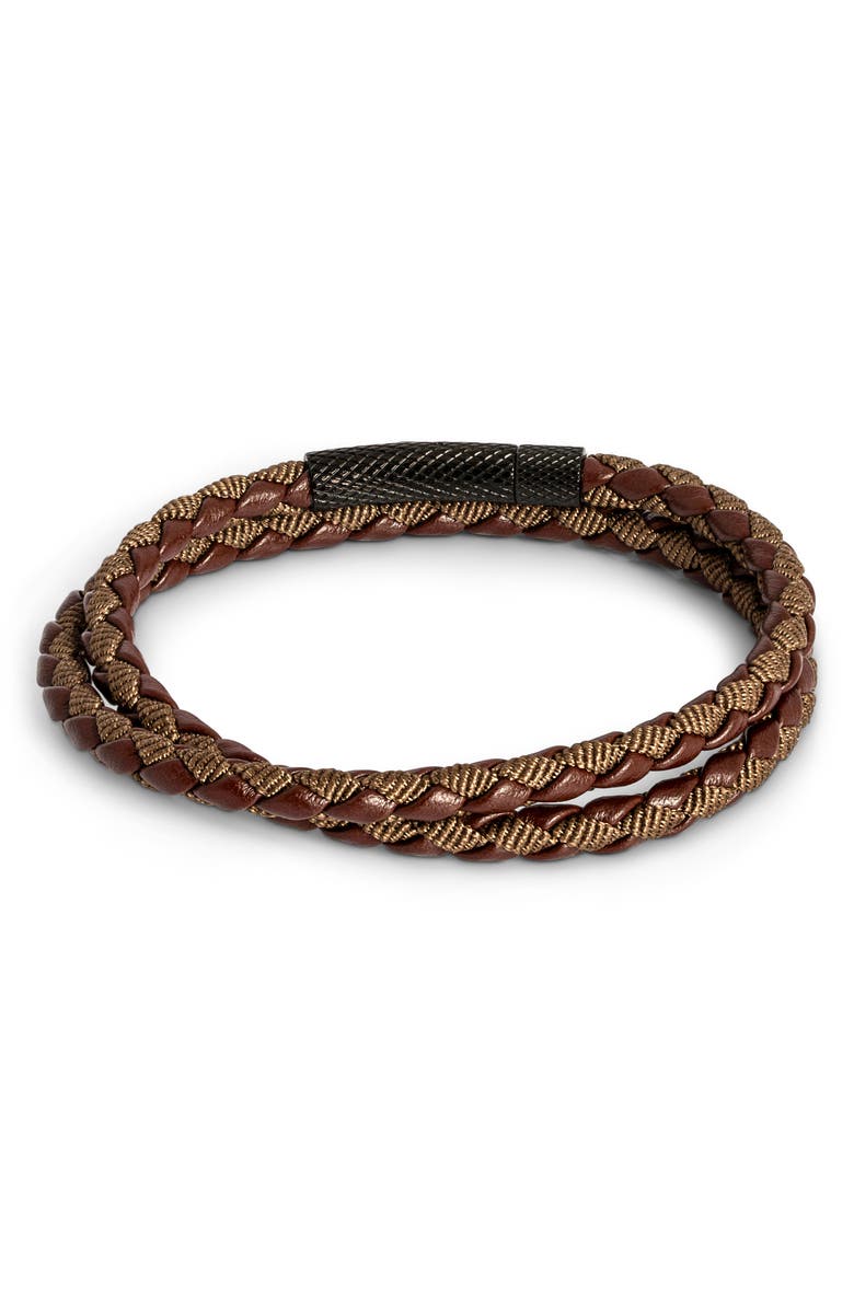 Thompson of London Chelsea Leather Double Wrap Bracelet, Alternate, color, Brown
