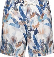 Eton Leaf Print Swim Trunks