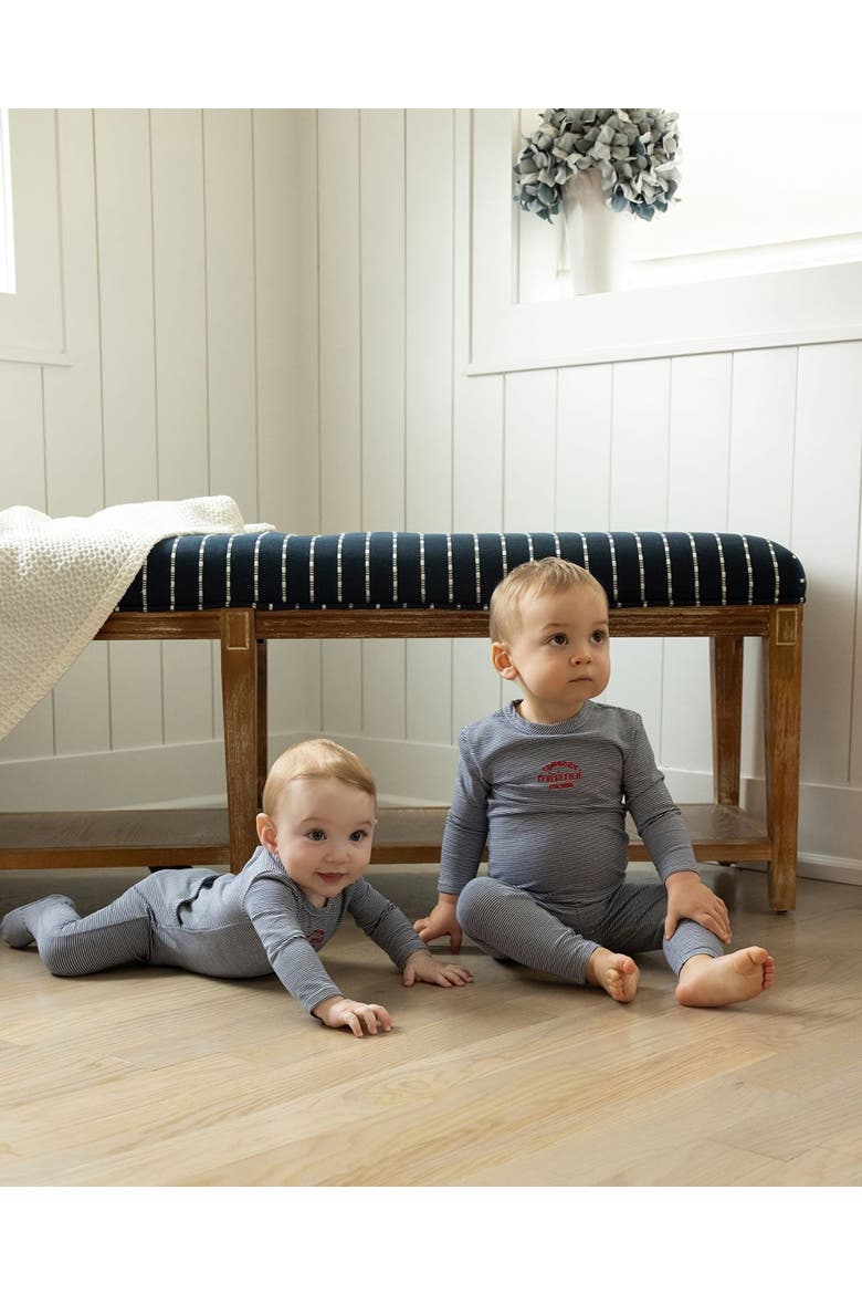 Baby and Toddler Stretchy Mini-Striped Cotton-Rich Footie, Alternate, color, Navy