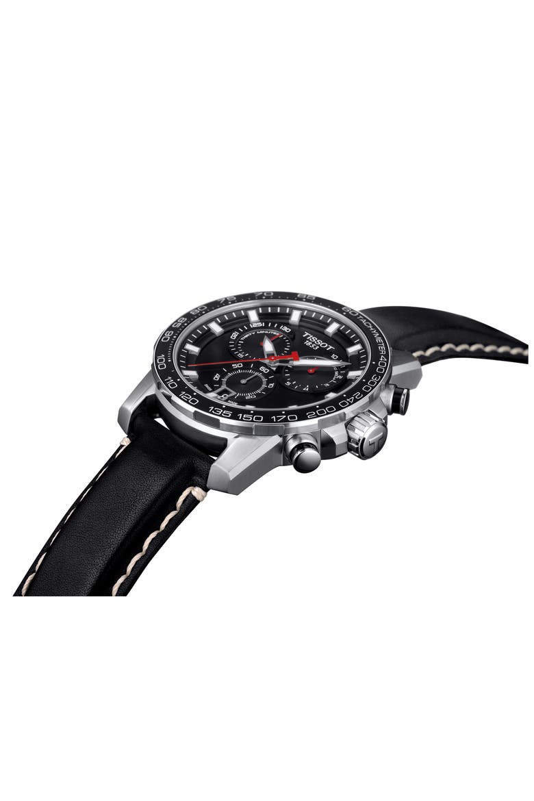 Supersport Chronograph Leather Strap Watch, 45.5mm, Alternate, color, BLACK/ SILVER