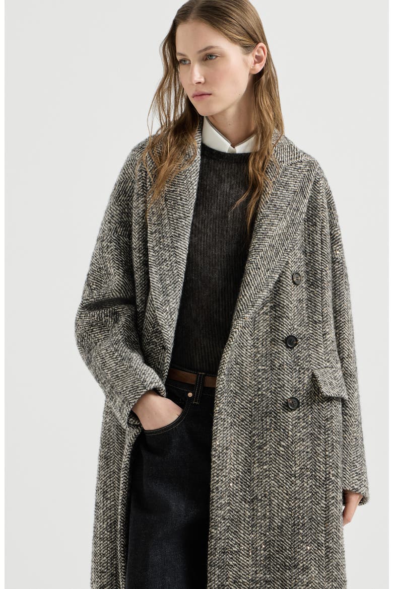 Dazzling virgin wool and alpaca chevron coat with monili, Alternate, color, Panama