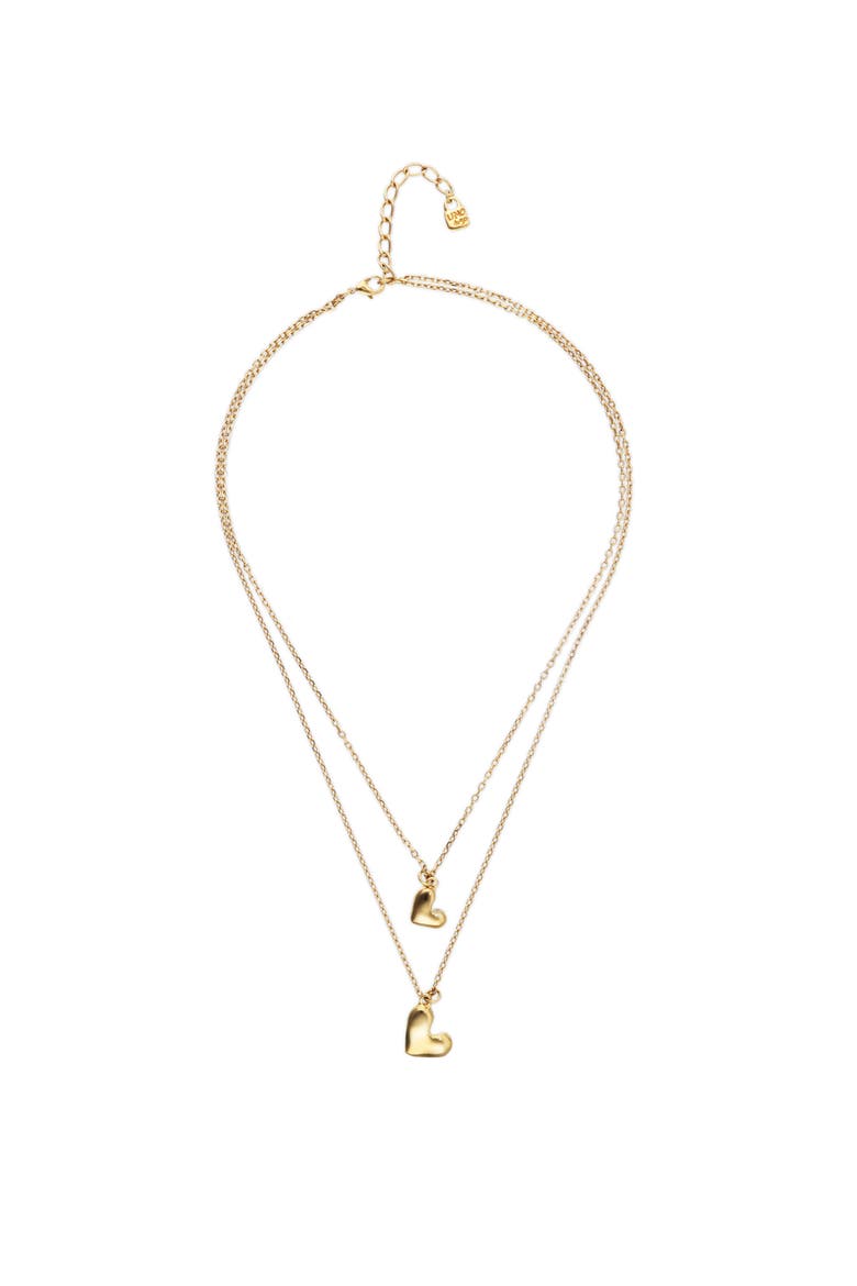 Double Necklace Plated In 18K Gold With Two Hearts, Main, color, Gold