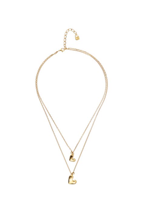 Double Necklace Plated In 18K Gold With Two Hearts