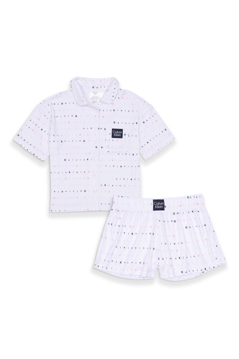 Kids' Logo Print Two-Piece Pajamas, Main, color, WHITE CK SCRAMBLE