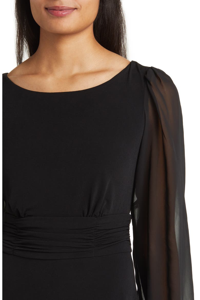 Chiffon Long Sleeve Midi Dress, Alternate, color, BLACK