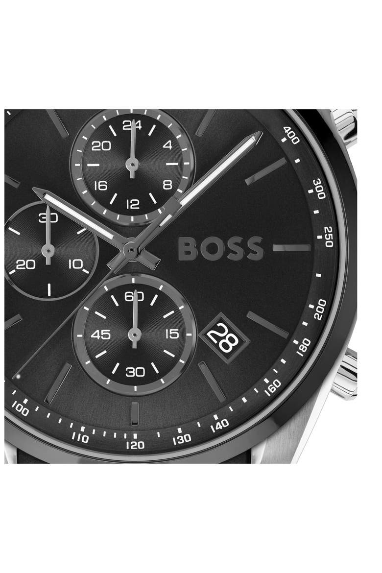 Grand Prix Leather Strap Watch, 44.5mm, Alternate, color, BLACK DIAL