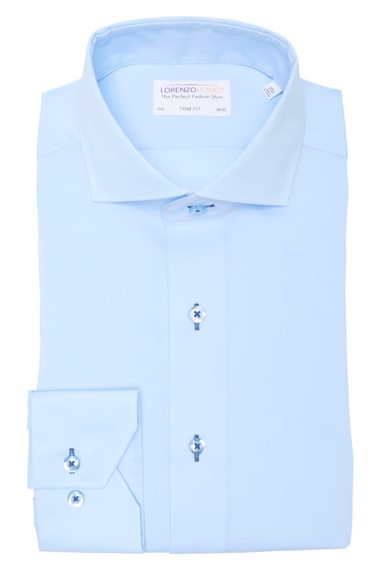 Trim Fit Cotton Blend Dress Shirt, Alternate, color, ICE BLUE