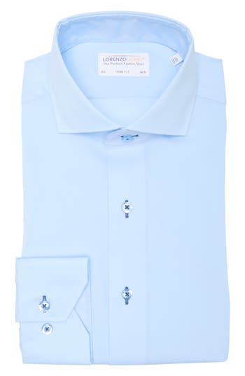 Lorenzo Uomo Trim Fit Cotton Blend Dress Shirt In Ice Blue
