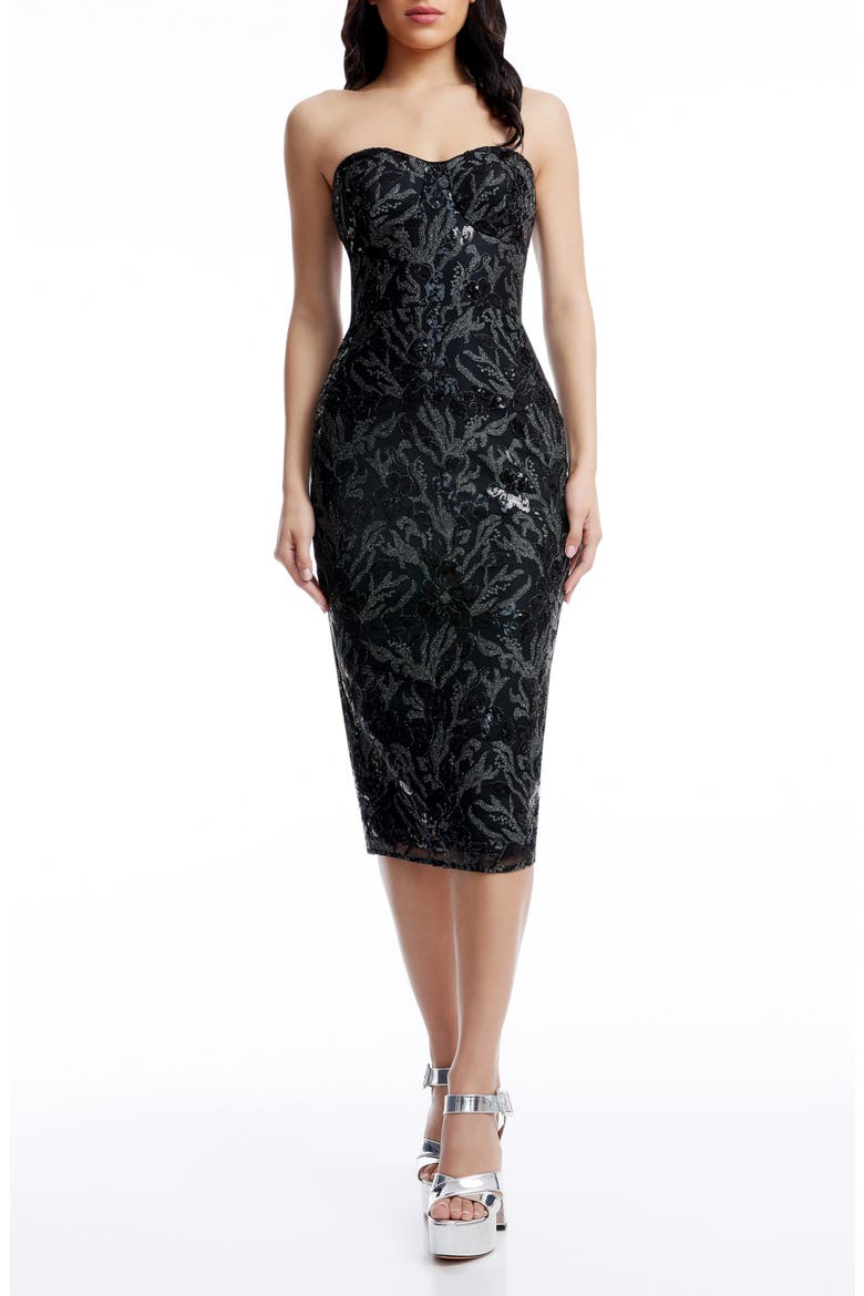 Irina Sequin Strapless Cocktail Dress, Main, color, BLACK MULTI