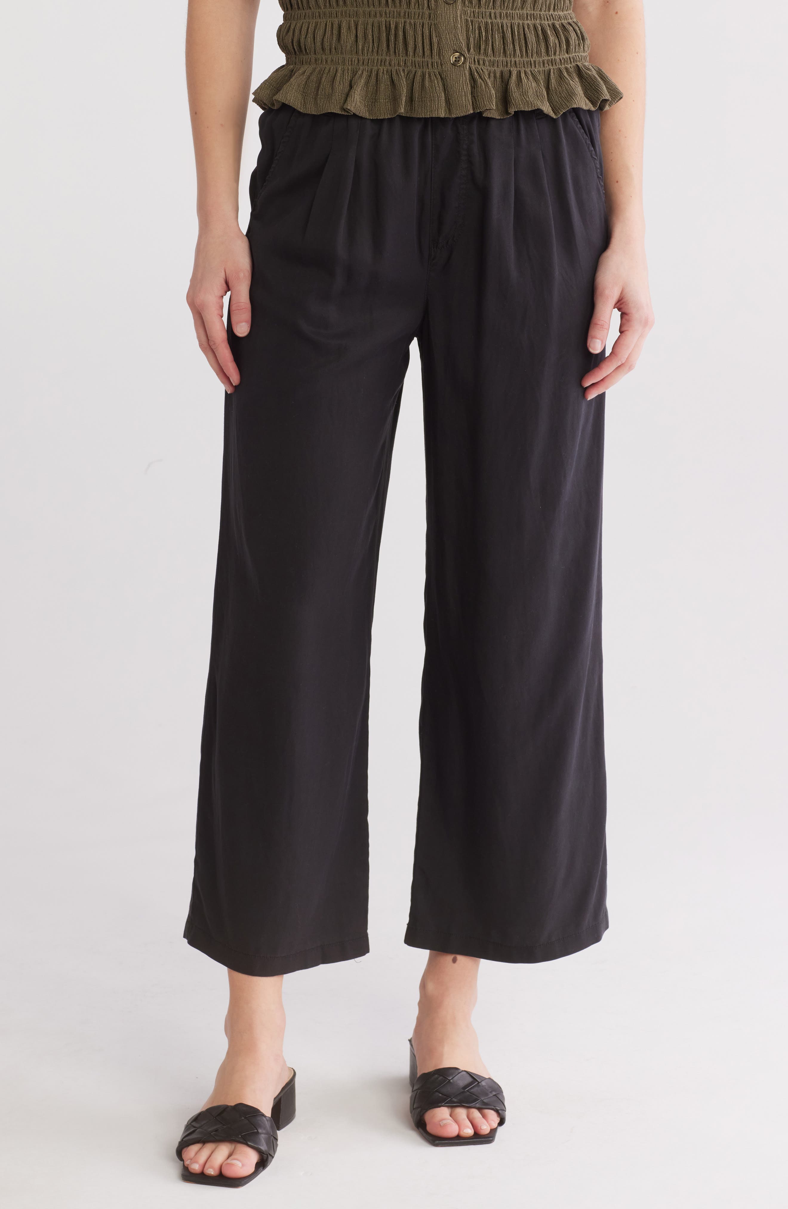 black linen wide leg crop pants