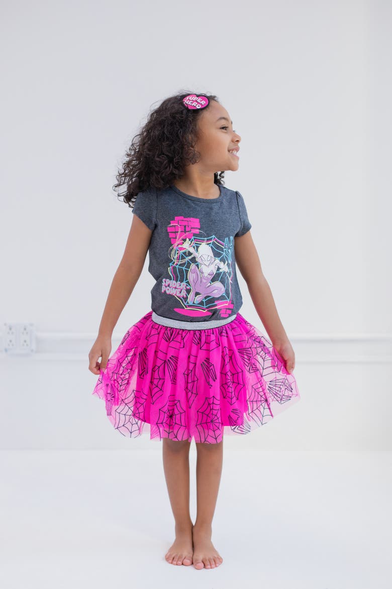Spider-Verse Ghost-Spider T-Shirt and Tutu Skirt Set, Alternate, color, Ghost Spider Pink