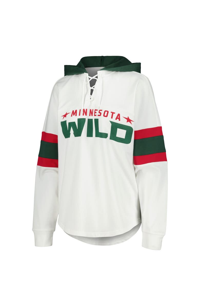 G-III 4HER BY CARL BANKS Women's G-III 4Her by Carl Banks White/Green Minnesota Wild Goal Zone Long Sleeve Lace-Up Hoodie T-Shirt, Alternate, color, White