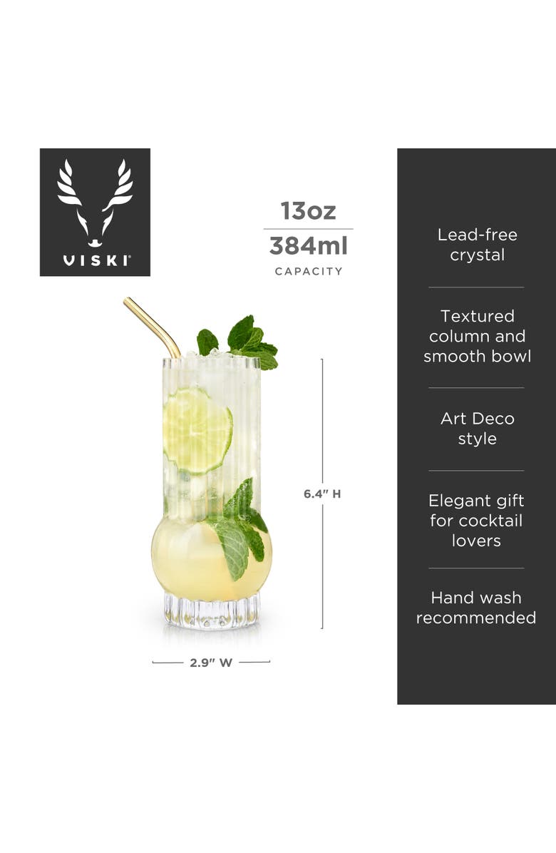 Viski Art Deco Crystal Highball Glasses Set of 2, Alternate, color, Clear
