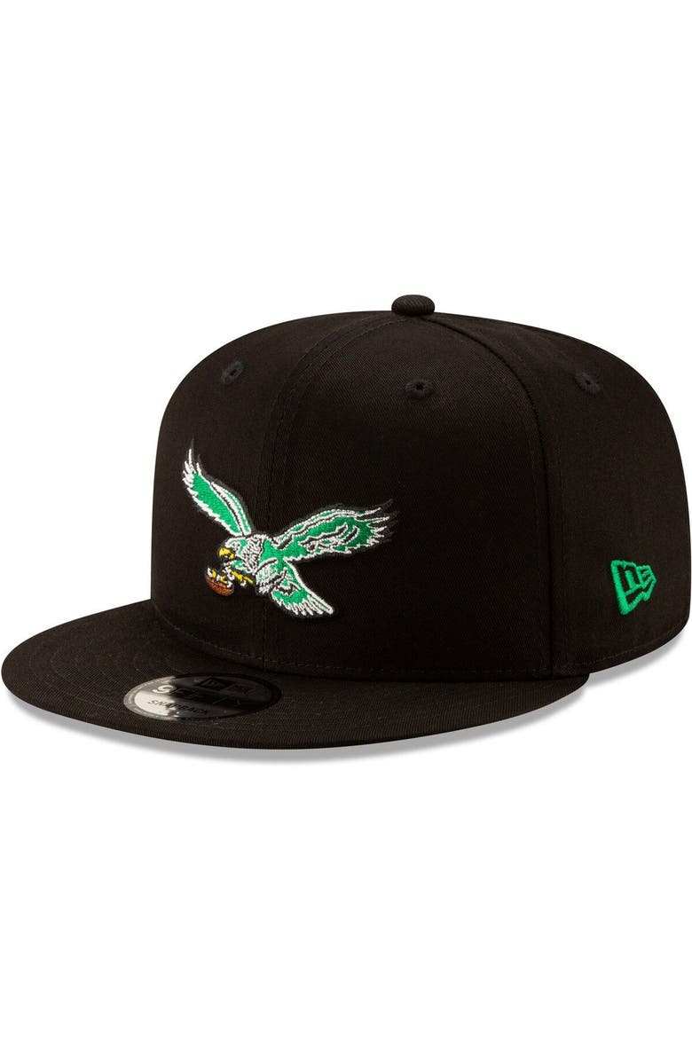 New Era Men's New Era Black Philadelphia Eagles Throwback 9FIFTY Adjustable Snapback Hat, Main, color,