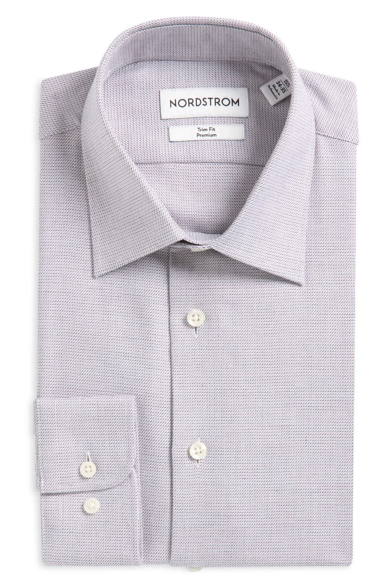 Trim Fit Cotton Dobby Dress Shirt, Main, color, WHITE VINCENZO DOBBY