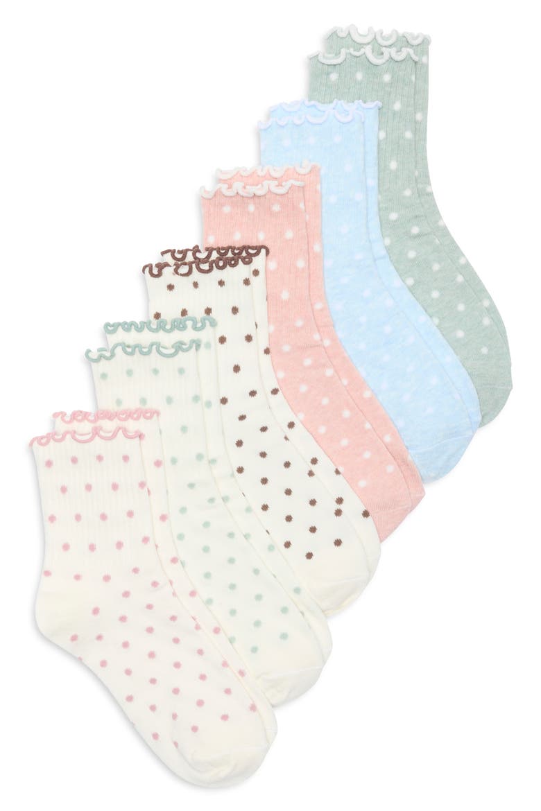6-Pack Lettuce Edge Crew Socks, Main, color, POLKA PARTY MULTI