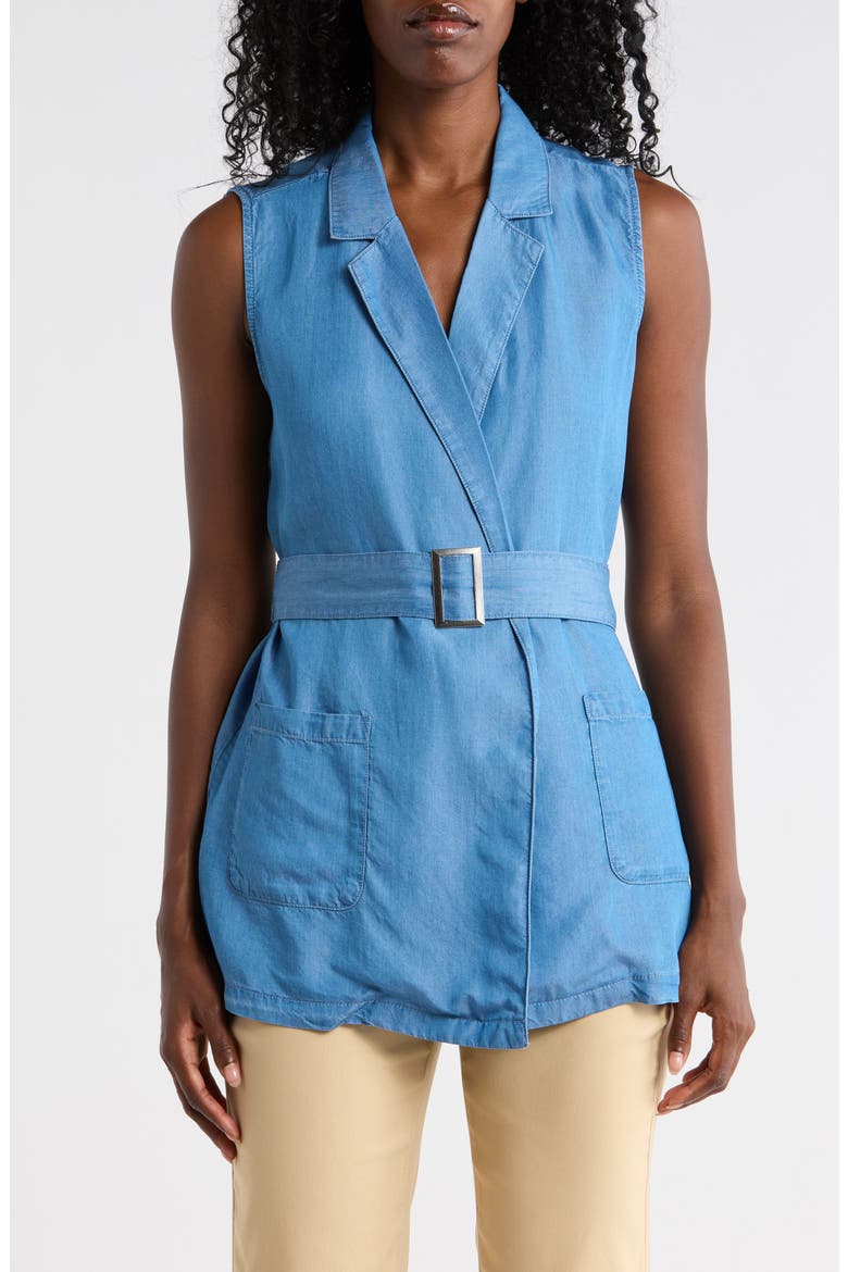 Belted Denim Vest, Main, color, MEDIUM WASH