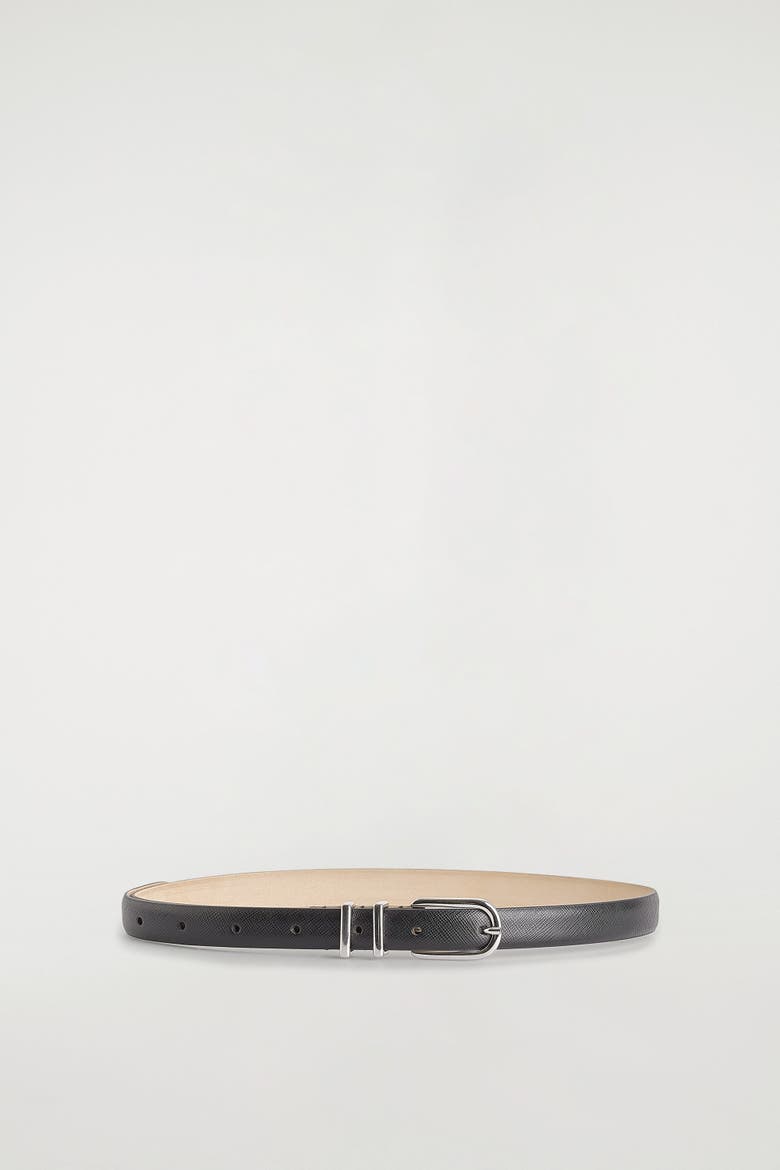 Saffiano Leather Belt, Alternate, color, BLACK