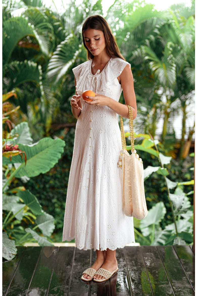The Padar Embroidery Midi Dress, Alternate, color, White