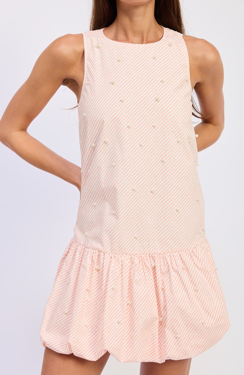 En Saison Aurora Bubble Hem Faux Pearl Minidress, Alternate, color, Peach Ivory