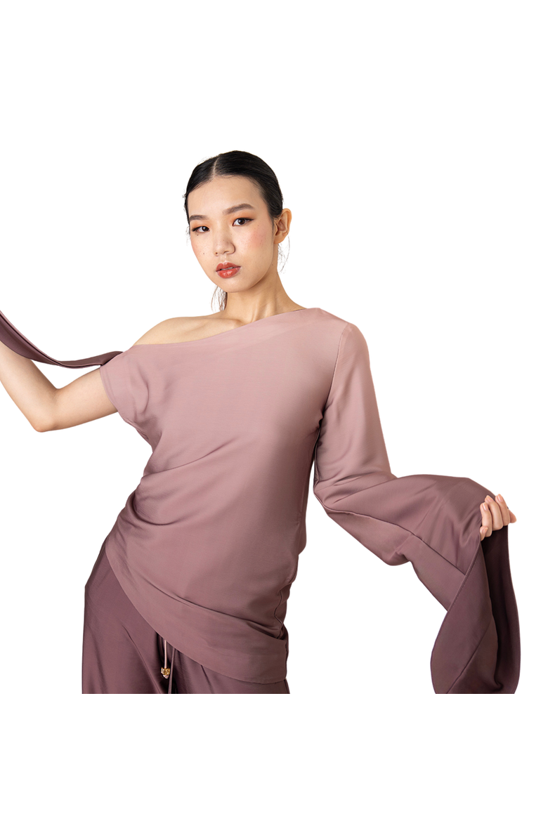 RICHANTEE Asymmetric Tie Sleeve Top, Alternate, color, Brown