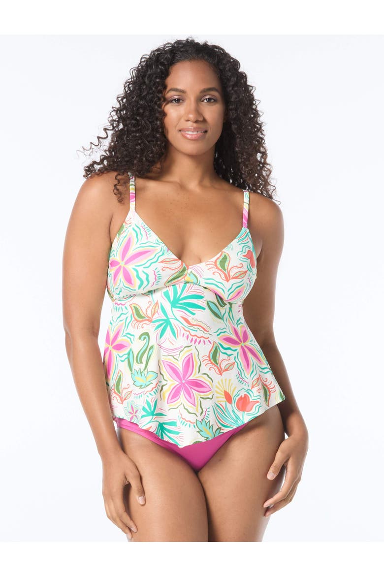 Bra Sized Shirred Underwire Tankini Swim Top - C-Cup, Main, color, Ivory