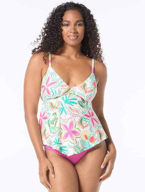 Bra Sized Shirred Underwire Tankini Top (D-Cup)