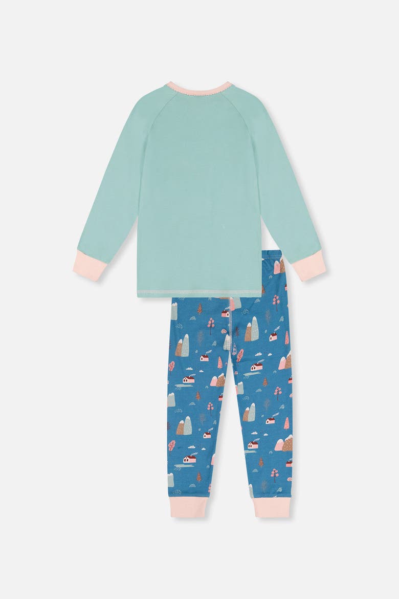 House Organic Cotton Top Pants Two Piece Pajama Set, Alternate, color, Blue Printed Houses