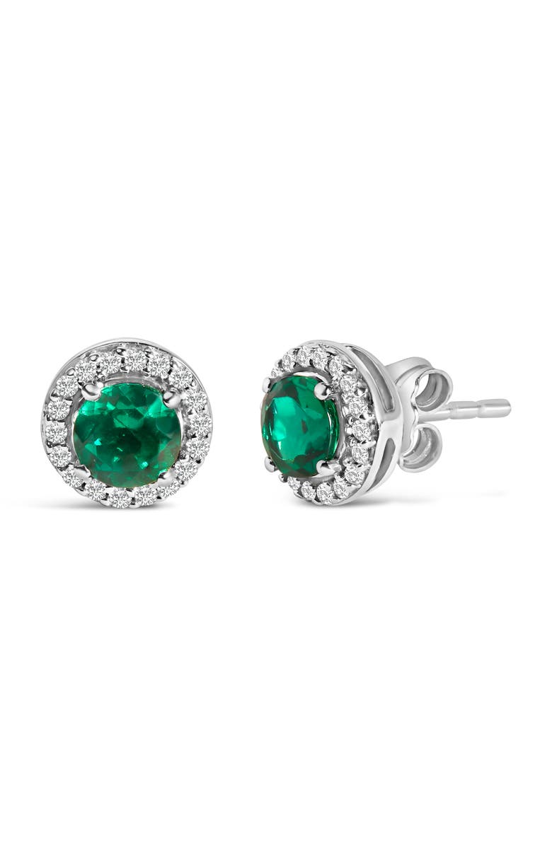 Haus of Brilliance Silver with Created Green Emerald and White Sapphire Halo Stud Earring, Alternate, color, White