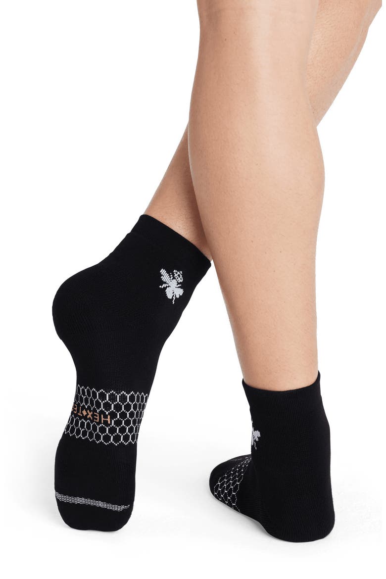 Core Solid All Sport Quarter Crew Socks, Alternate, color, BLACK/ NEON PEACH