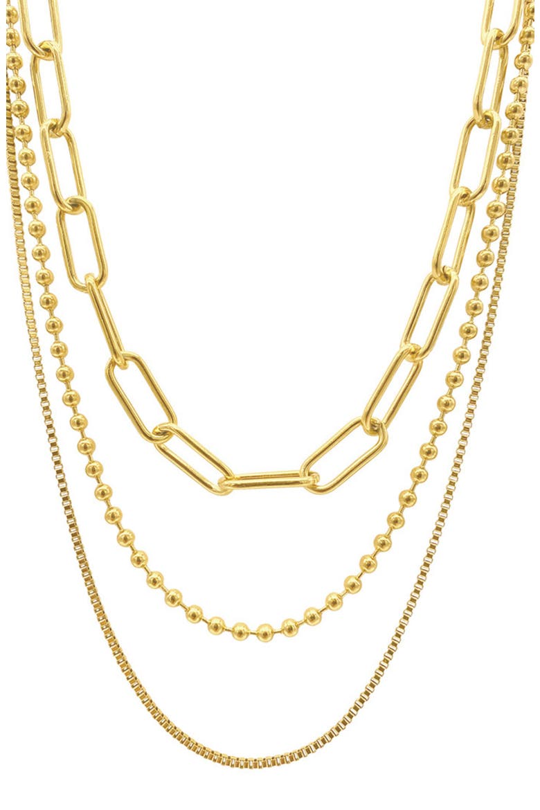 14K Yellow Gold Plated Paperclip, Ball & Box Chain Necklace Set, Main, color, YELLOW