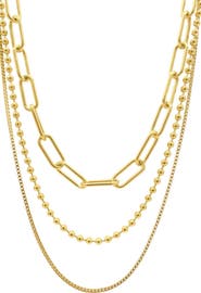 Adornia 14K Yellow Gold Plated Paperclip, Ball & Box Chain Necklace Set