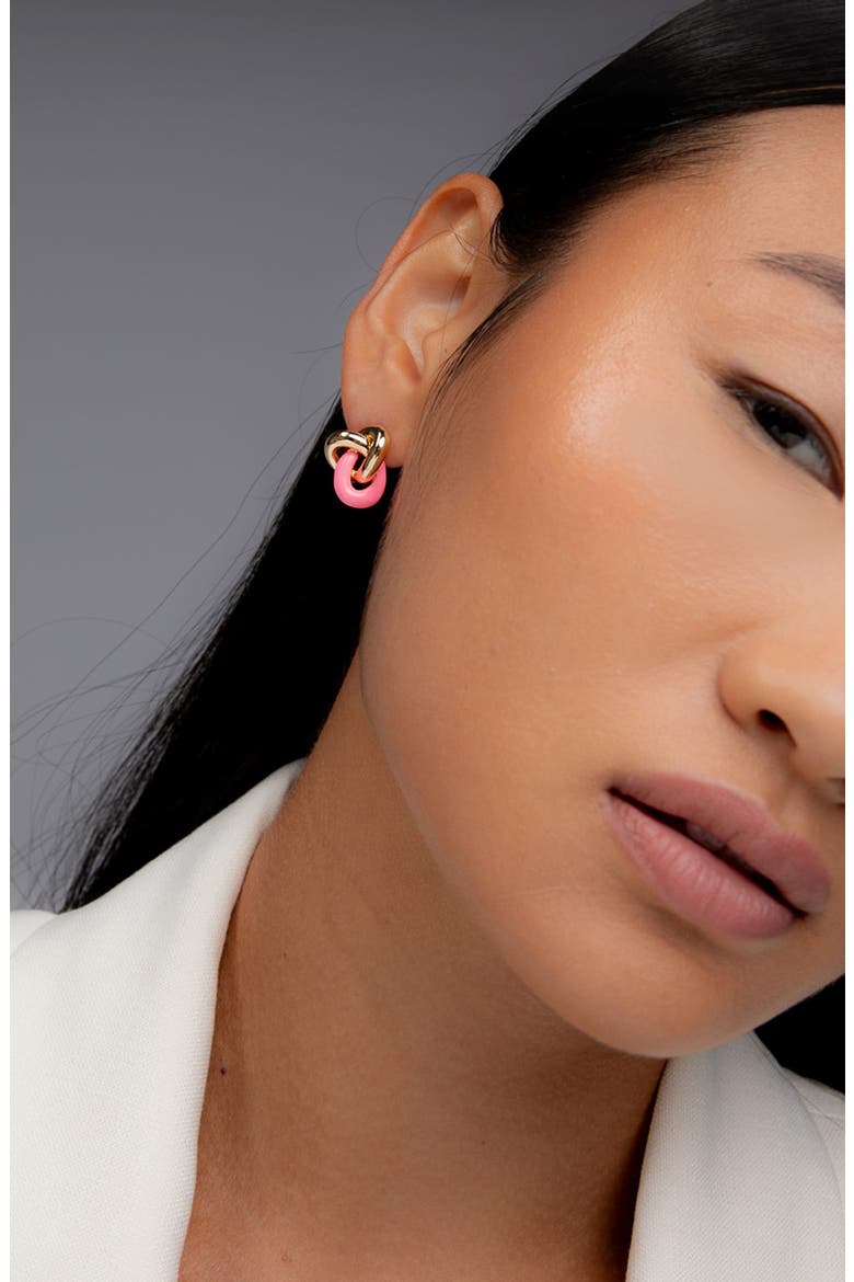 Kalno Midi Studs in Gold and Pink, Alternate, color, Gold / Pink Enamel