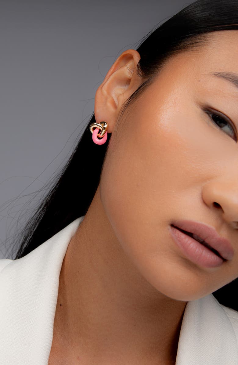 YOJ Kalno Midi Studs in Gold and Pink, Alternate, color, Gold / Pink Enamel